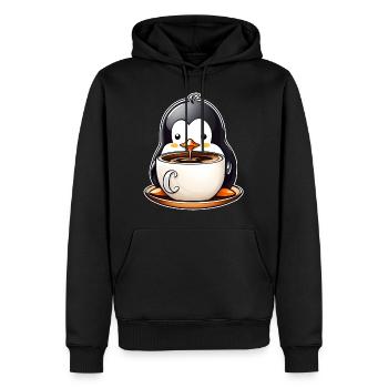 Niedlicher Pinguin mit Kaffee II - Männer Premium Bio Hoodie - Schwarz - Vorne - Nico (187cm)