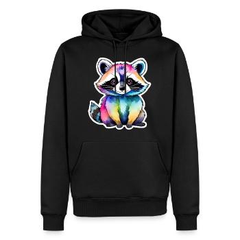 Illustration aquarelle de raton laveur - Sweat à capuche Premium bio Homme - noir - Devant - Nico (187cm)