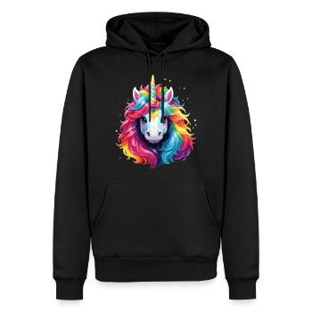 Licorne arc-en-ciel poney fille enfants - Sweat à capuche Premium bio Homme - noir - Devant - Nico (187cm)