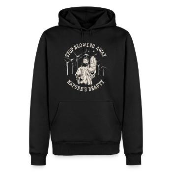 Jesus gegen Windräder - Natur schützen - Männer Premium Bio Hoodie - Schwarz - Vorne - Nico (187cm)