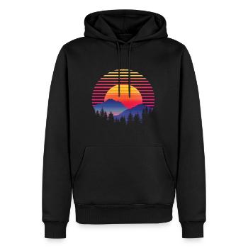 Coucher de soleil forêt montagne Extérieur Rétro des années 80 Vintage 4 - Sweat à capuche Premium bio Homme - noir - Devant - Nico (187cm)
