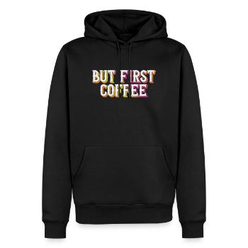 Mais d’abord Café - Dicton amateur de café rétro - Sweat à capuche Premium bio Homme - noir - Devant - Nico (187cm)