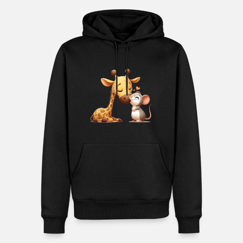 Girafe Câlin Et Souris Amoureuse - Sweat à capuche Premium bio Homme - noir
