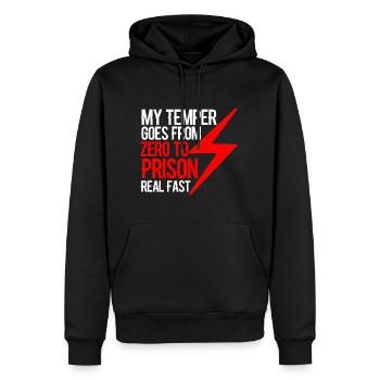 Mon tempérament passe de zéro à la prison très vite 4 - Sweat à capuche Premium bio Homme - noir - Devant - Nico (187cm)
