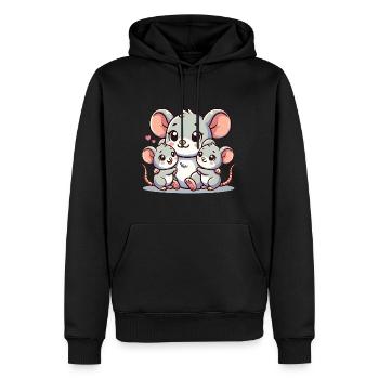 Parent souris aimant avec deux enfants mignons - Sweat à capuche Premium bio Homme - noir - Devant - Nico (187cm)
