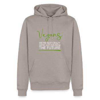 Vegans, We're Just Far From The Future - Men’s Premium Organic Hoodie - taupe - Front - Nico (187cm)
