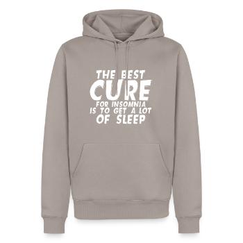 Le meilleur remède contre l’insomnie est de dormir beaucoup 1 - Sweat à capuche Premium bio Homme - taupe - Devant - Nico (187cm)