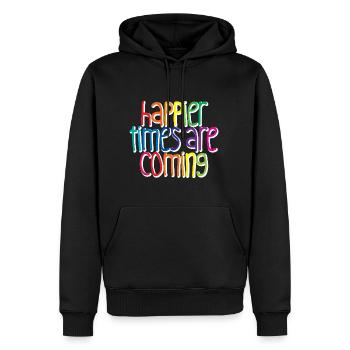 Des temps plus heureux arrivent - Sweat à capuche Premium bio Homme - noir - Devant - Nico (187cm)