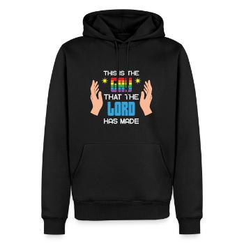 LBGT Flag Gay Pride C’est le Gay que le Seigneur - Sweat à capuche Premium bio Homme - noir - Devant - Nico (187cm)