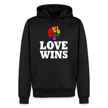 Love wins - Sweat à capuche Premium bio Homme - noir - Devant - Nico (187cm)