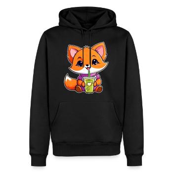 Niedlicher Fuchs mit Bubble Tea - Männer Premium Bio Hoodie - Schwarz - Vorne - Nico (187cm)