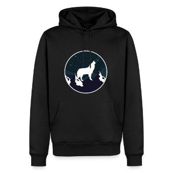 WOLF Berg Geschenk - Männer Premium Bio Hoodie - Schwarz - Vorne - Nico (187cm)