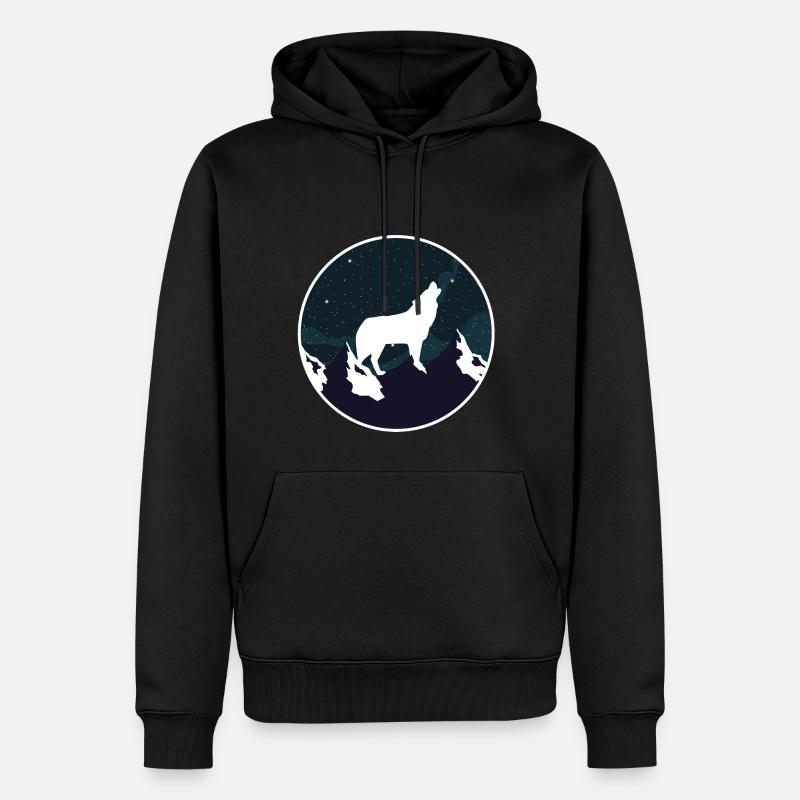 WOLF Berg Geschenk - Männer Premium Bio Hoodie - Schwarz