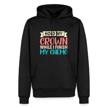 Tenez ma couronne pendant que je termine ma chimio 45 - Sweat à capuche Premium bio Homme - noir - Devant - Nico (187cm)