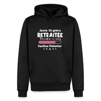 Jeune stagiaire retraitée formation en cours - Sweat à capuche Premium bio Homme - noir - Devant - Nico (187cm)