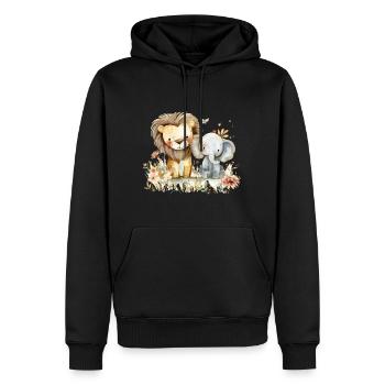 Cute Lion And Elephant Friends - Männer Premium Bio Hoodie - Schwarz - Vorne - Nico (187cm)