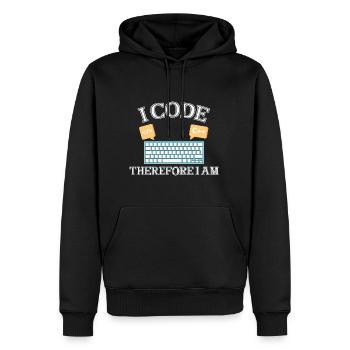 I code therefore i am Funny Programmer for Woman - Männer Premium Bio Hoodie - Schwarz - Vorne - Nico (187cm)