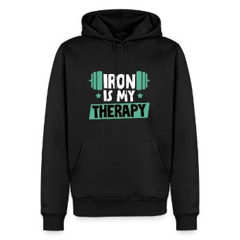 Iron Is My Therapy 6 - Men’s Premium Organic Hoodie - black - Front - Nico (187cm)