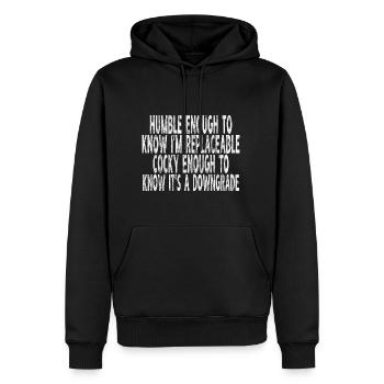 Replaceable Yet Downgrade If Replaced 5 - Männer Premium Bio Hoodie - Schwarz - Vorne - Nico (187cm)