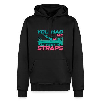 Tu m’as eu aux pieds dans les sangles 22 - Sweat à capuche Premium bio Homme - noir - Devant - Nico (187cm)