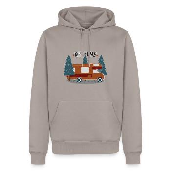 Caravan is My Home Camping Design - Sweat à capuche Premium bio Homme - taupe - Devant - Nico (187cm)