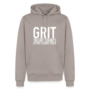 Grit Talent Counts, Effort Counts Twice - Men’s Premium Organic Hoodie - taupe - Front - Nico (187cm)