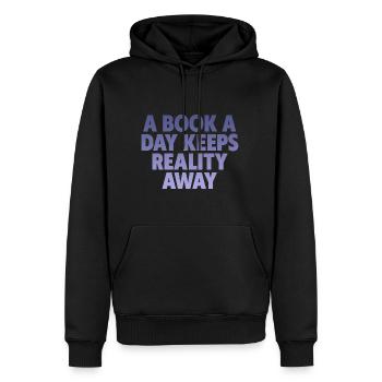 A Book A Day Keeps Reality Away - Männer Premium Bio Hoodie - Schwarz - Vorne - Nico (187cm)
