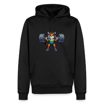 Rainbow Tiger Squatting In The Gym - Männer Premium Bio Hoodie - Schwarz - Vorne - Nico (187cm)