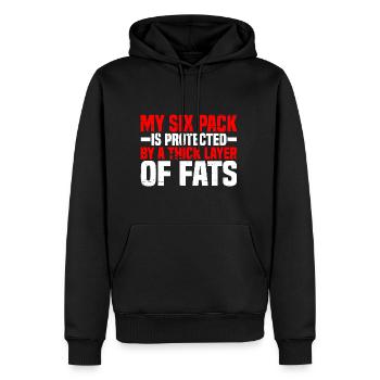 Mon pack de six est protégé par une épaisse couche de graisses4 - Sweat à capuche Premium bio Homme - noir - Devant - Nico (187cm)