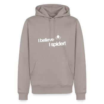 Je crois que je spider - Sweat à capuche Premium bio Homme - taupe - Devant - Nico (187cm)