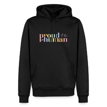 Fier humain | Grande façade - Sweat à capuche Premium bio Homme - noir - Devant - Nico (187cm)