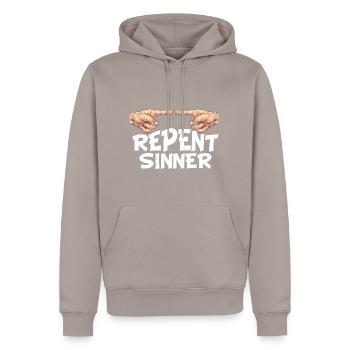Repent Sinner 30 - Männer Premium Bio Hoodie - Taupe - Vorne - Nico (187cm)