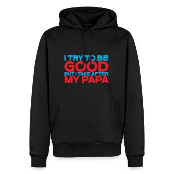 J’essaie d’être bon mais je prends après mon père 3 - Sweat à capuche Premium bio Homme - noir - Devant - Nico (187cm)