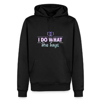 Je fais ce qu’elle dit 4 - Sweat à capuche Premium bio Homme - noir - Devant - Nico (187cm)