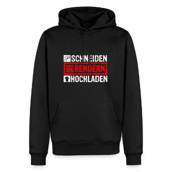 Schneiden Rendern Hochladen - Spruch Motiv Gamer - Männer Premium Bio Hoodie - Schwarz - Vorne - Nico (187cm)