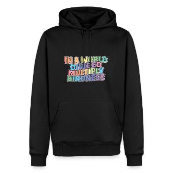 In A World Divided Multiply Kindness - Men’s Premium Organic Hoodie - black - Front - Nico (187cm)
