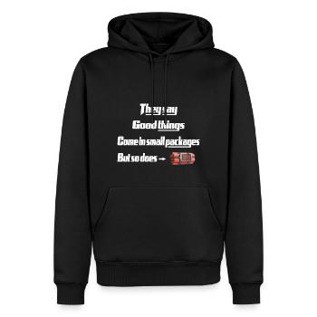 good things come in small packages unique design - Men’s Premium Organic Hoodie - black - Front - Nico (187cm)