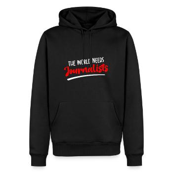 Le monde a besoin de journalistes 4 - Sweat à capuche Premium bio Homme - noir - Devant - Nico (187cm)