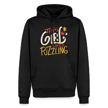 Girl Likes Puzzling Cute Saying Jigsaw Master - Men’s Premium Organic Hoodie - black - Front - Nico (187cm)