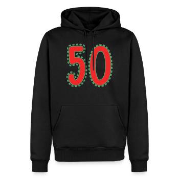 50. 50 ANS. 50e ANNIVERSAIRE. ANNIVERSAIRE 50 ANS. - Sweat à capuche Premium bio Homme - noir - Devant - Nico (187cm)
