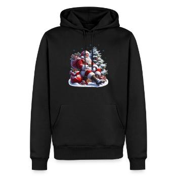 Père Noël : Pause avec style - Père Noël - Sweat à capuche Premium bio Homme - noir - Devant - Nico (187cm)