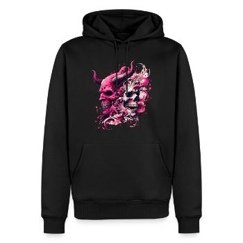 Crâne démoniaque Explosion rose Crâne et démon - Sweat à capuche Premium bio Homme - noir - Devant - Nico (187cm)