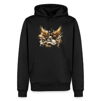Ange Chat aux Ailes d’Or – Mystique - Sweat à capuche Premium bio Homme - noir - Devant - Nico (187cm)