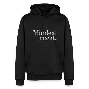 Minden rockt - Textdesign mit Stadtnamen - Männer Premium Bio Hoodie - Schwarz - Vorne - Nico (187cm)