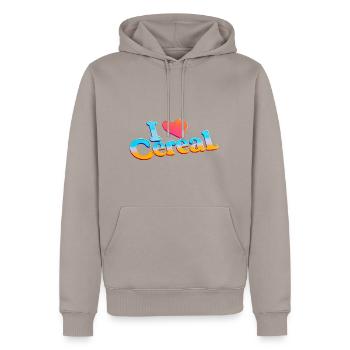 I Love Cereal 13 - Men’s Premium Organic Hoodie - taupe - Front - Nico (187cm)