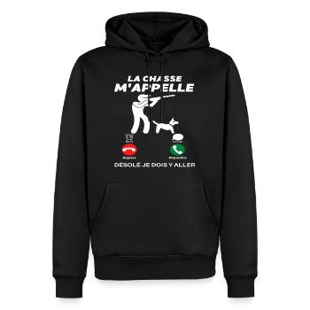 La chasse m'appelle humour chasse cadeau - Sweat à capuche Premium bio Homme - noir - Devant - Nico (187cm)
