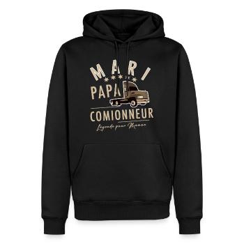 Mari papa camionneur légende pour maman - Sweat à capuche Premium bio Homme - noir - Devant - Nico (187cm)