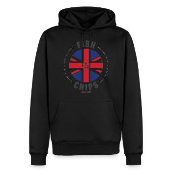 Poisson et frites - Style britannique - Sweat à capuche Premium bio Homme - noir - Devant - Nico (187cm)