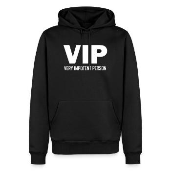 VIP, personne très impuissante, drôle, plaisanter - Sweat à capuche Premium bio Homme - noir - Devant - Nico (187cm)