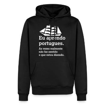 J'apprends le portugais - Sweat à capuche Premium bio Homme - noir - Devant - Nico (187cm)